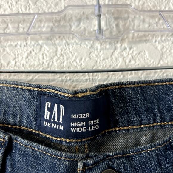 Gap High Rise Wide Leg Jeans Womens Size 14 32 Regular Dark Wash - Picture 4 of 6